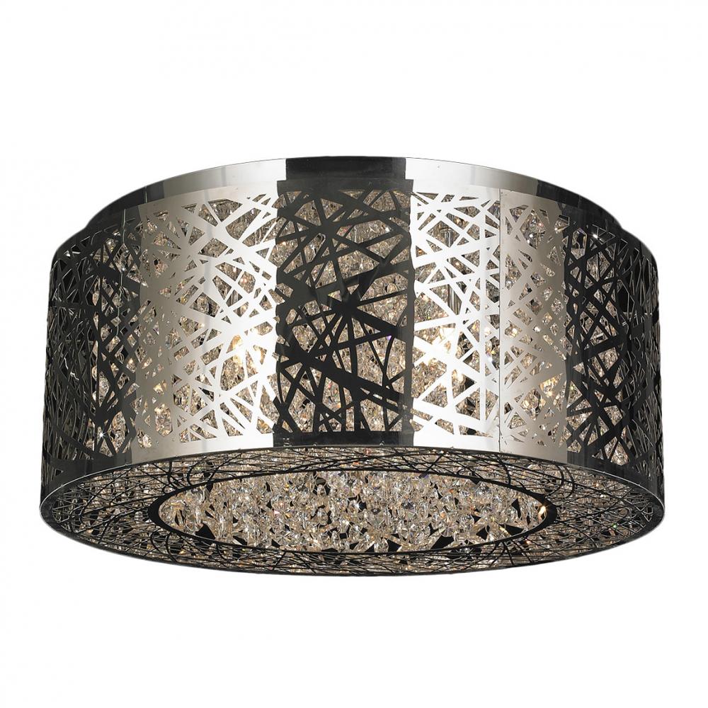 Aramis 9-Light Chrome Finish drum Shade with Clear Crystal Flush Mount Ceiling Light 20 in. Dia x 8