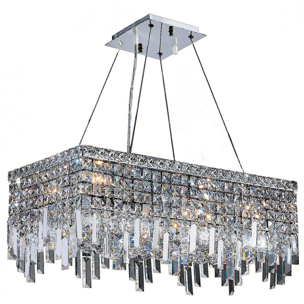 Cascade 6-Light Chrome Finish and Clear Crystal Rectangle Chandelier 24 in. L x 12 in. W x 10.5 in. 