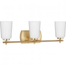 Progress P300467-012 - Adley Collection Three-Light Satin Brass Etched Opal Glass New Traditional Bath Vanity Light