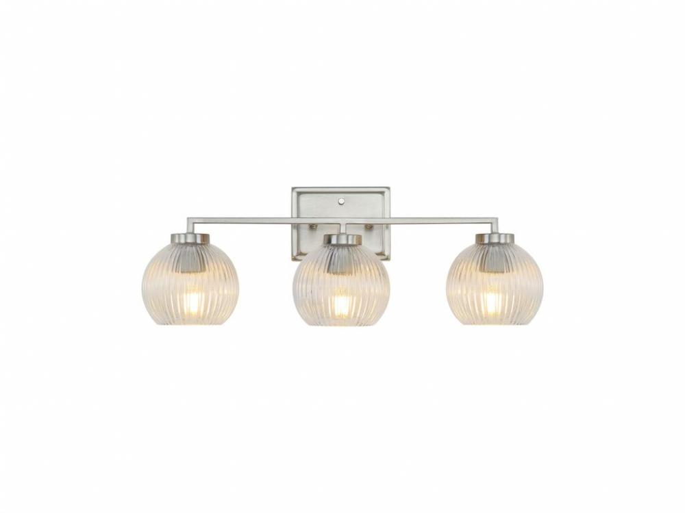 Elliott 3-Light Vanity Light in Pewter with Ribbed Clear Shade